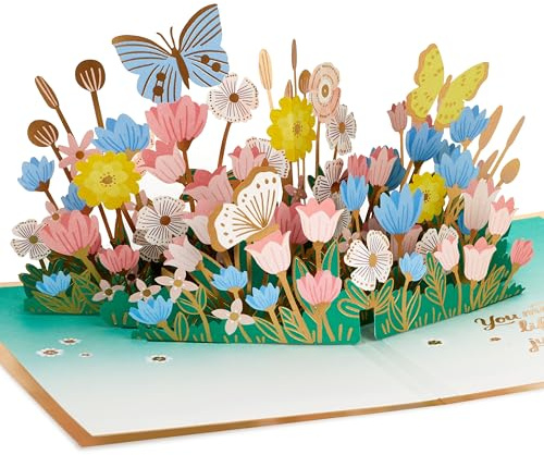 Hallmark Mothers Day Card for Mum, 3D, Pop Up, Florals & Butterflies | H9.9cm X W23.6cm X D17.2cm, Recyclable, White Envelope, Pink, Purple, Gold Accents