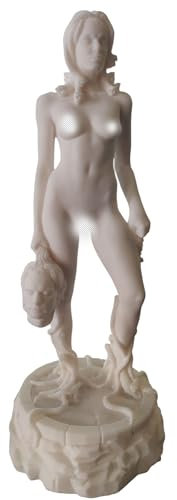 Me Too Medusa mit dem Kopf des Perseus, handgefertigt, griechische Alabaster-Statue, 25 cm