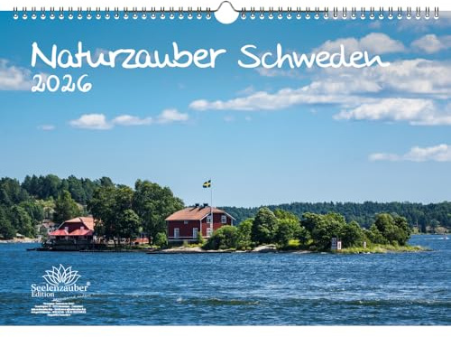 Naturzauber Schweden DIN A3 Kalender für 2026 Natur Reise - Set-Inhalt: 1x Kalender 1x Weihnachtsanhänger 1x Grußanhänger (gesamt 3 Teile)