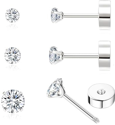 STJARNA 3 Paar Ohrstecker mit Flachem Schraubverschluss Chirurgenstahl Gold Silber 2mm 3mm 4mm Kugel Ohrringe Damen Herren Schmuck