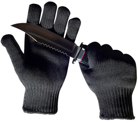 TeamSky 5-stufige schnittfeste Handschuhe, schwarzer Stahldraht, 1 Paar Schutzhandschuhe für Küche, Gartenarbeit und Bau