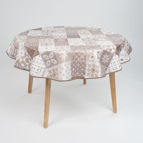 laro 160cm runde Wachstuch Tischdecke abwaschbar Wachstuchtischdecke mit Saum-Eingefasst-Paspelband, Muster:Mustergeflecht Beige Braun, Größe: Rund 160cm