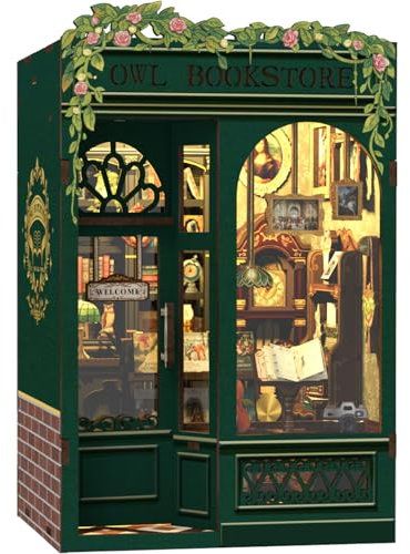 CUTEBEE Book Nook Kit - DIY Miniatur Haus Kit für Erwachsene, Jugendliche und Anfänger, DIY House Bibliothek Tiny House Bookshelf Decor 3D Puzzle, Geschenke für Familie, Freunde (Owl Bookstore)