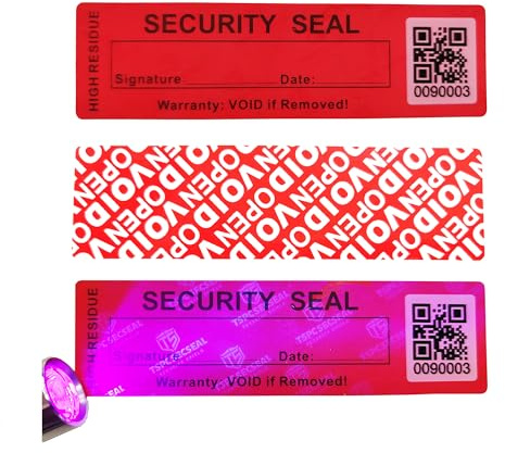 TSPC SECSEAL Hitzmanipulations-Fluoreszenzmarkierung Hochrückstand Haftkleber Manipulationsschutz Siegel Aufkleber Etiketten (100, Matte Rot QR, 1 X 3.54)