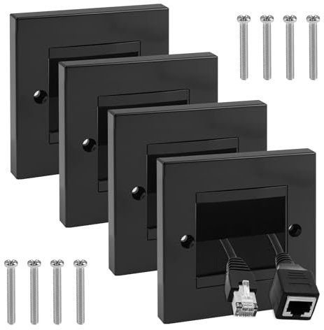 Wall Cable Cover, 4Pcs Black Brush Plate Wall Mounted Cable Faceplate Single Gang Brushes Wall Plate Outlet HDMI Wall Plate Cover Cable Brush Plates for Clean Cable Management Solution