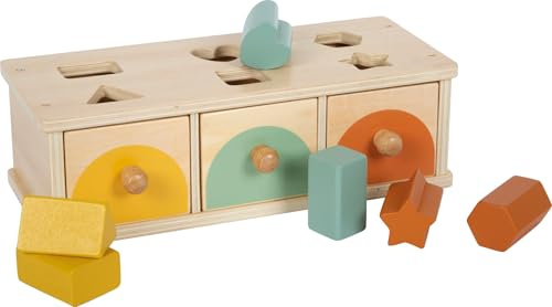 small Foot Montessori Steck-Schubladenbox aus FSC 100%-zertifiziertem Holz, 3 Schubladen mit 6 farbigen Stecksteinen, für Kinder ab 1 Jahr, 12746