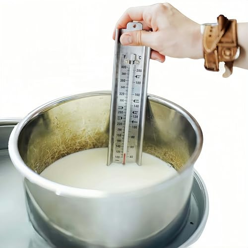Yogurt Thermometer for Instant Pot – Milk Thermometer for Homemade Yogurt, Candy, Deep Fry, and Syrup – Clip-On Stainless Steel Cooking Thermometer with Glass Tube (100°F–400°F)