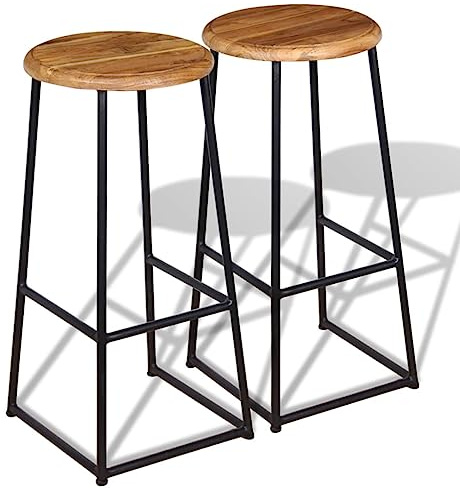 Tonture Barhocker 2 STK. Massivholz Teak, Braun 35x35x76 cm, Industrie-Design, robuste Eisenbeine, poliert & lackiert, für Küche & Theke
