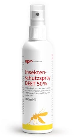 apodiscounter DEET 50% Insektenschutzspray (1x 100 ml) | gegen Mücken und Zecken für Reisen, Outdoor & Tropen