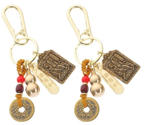 Beaupretty Porte-clés Feng Shui Cheval en Laiton 2 Pièces Cinq Pièces Wu Lou et Pendentif Zodiaque Chinois 2026, Accessoire Amulette pour Paquet, Symbole de Richesse et Protection