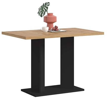 xonox.home – Esstisch Gustav 110x76x70 cm in Artisan Eiche Nachbildung und Schwarz – Esszimmertisch mit Doppelsäulen-Fußgestell – eckige Tischplatte, ummantelte Kanten & inklusive Aufbauanleitung