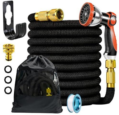 Flexibler Gartenschlauch 30m, Gartenschlauch flexibel mit 3/4 und 1/2 Zoll | 10-Funktionsschlauchdüse, Flexibler Wasserschlauch, Gewebe 2500D + 3 Lagiger Latex, Knickfrei