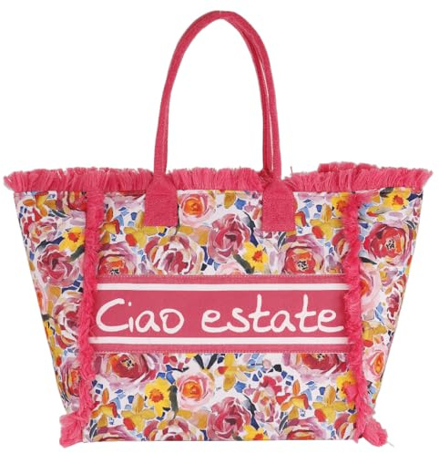 Camomilla Milano Borsa Mare Donna, Borsa Spiaggia, Tessuto, Collezione Rose, Misura M, Colore Fucsia
