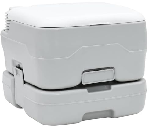 Ordellia Toilette da campeggio portatile grigio e bianco in polietilene, 41,5 x 36,5 x 3, con pompa a soffietto, cucchiaio a T per caravan, camper, barca ed esterni