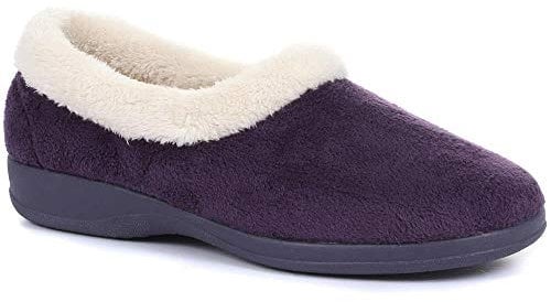 Pavers Men's Fluffy Sandals in Purple - Faux Fur Slip-Ons Slippers Offering Warmth and Comfort - Distinctive Fur Collar Design - Size UK 7 / EU 40