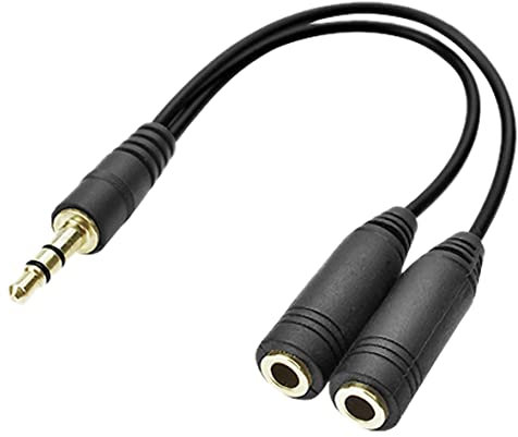 3.5mm HEADPHONE SPLITTER JACK Y MALE to 2 DUAL FEMALE CABLE LEAD AUDIO EXTENSION compatible with iPhone, Samsung, Xiaomi, Oppo, Huawei, Vivo, LG etc. BLACK