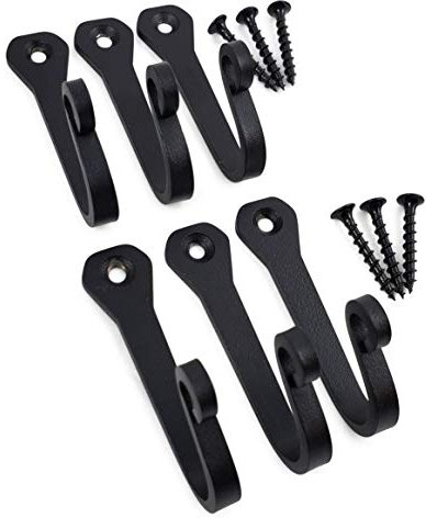 Iron Hooks - 6-Pack Vintage Farmhouse Inspired Rustic Multi-Purpose Hanging Hooks for Mugs, Cast Iron Pans, Coats, Towels, Hats, and More.