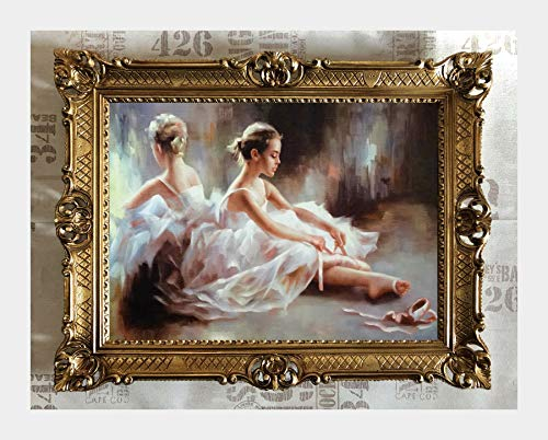 Lnxp BILD FOTO 90X70 CM BALLERINA BALLETT Künstler: J. Mallet TÄNZER BILDERRAHMEN BILD BILDER MIT RAHMEN BAROCK RAJCO Wandbild Kunstdrucke Gemälde Retro Repro Antik für Cafe Bar Home Büro Praxis 58B