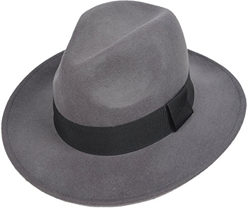 Jazmiu Herren Sommer Winter Fedora Hut – leicht – 100% Wolle – Handarbeit Vintage Hut – breite Krempe Trilby Wollmütze Gr. 57/58 cm L, dunkelgrau