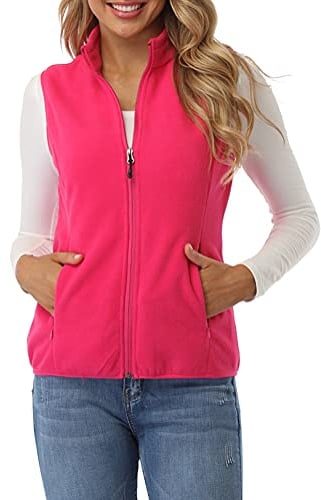 fuinloth Fleece Weste für Damen, Leicht Ärmellose Standkragen mit Reißverschlusstaschen Rosenrot Medium