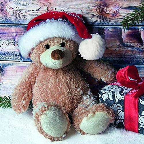linoows 20 Servietten Weihnachten, Weihnachts-Teddy mit Geschenk und Tannengrün 33x33 cm