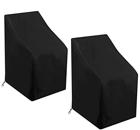 AOUSTHOP Gartenstühle Abdeckung 2 Stück Wasserdicht Winddicht, UV-Beständiges, Schwerlast 210D Oxford Abdeckplane für Gartenstühle Stapelstühle Balkonstühle,Schwarz(75x75x90/120cm)