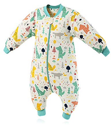 SONARIN Gigoteuse pour bébé-3.5 Tog,Manches Amovibles, En coton bio Très Douce et Chaud,Turbulette Hiver pour bébé,Différentes Tailles de 6 mois à 6 ans,Forêt Verte,L (48-72 mois)