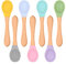 Vicloon Cuillères de Sevrage, 7pcs Cuillères pour Bébé en Silicone Extra Doux et Bambou Naturel, Anti-dérapant Ultra-douce Manche Long et Ergonomique, pour L'auto-alimentation de Bébé et Tout-petit