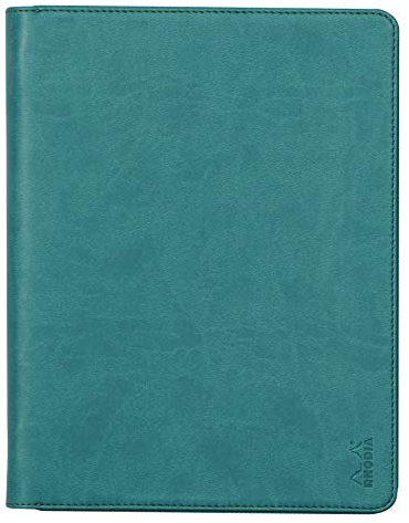 Rhodia 168103C - Konferenzmappe Rhodiarama 19,5x25,5 cm, mit Etui, dehnbare Haupttasche, 2 flache Reißverschlusstaschen, Kartenfächer, Stiftehalter, Cover aus Kunstleder Pfaugrün,, 1 Stück