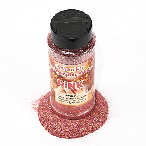 Alanka Glitter Polvere, 140g Glitter per Decorazioni, Olografiche fine Glitter Brillantini per Pittura Glitter per Slime Hobbistica Trucco Nail Art Pittura - Rosa