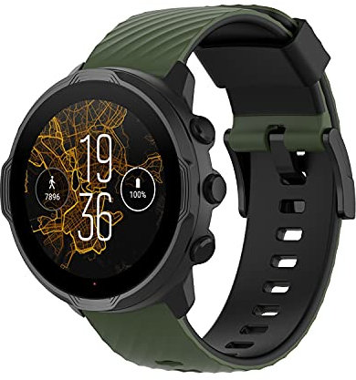 Yikamosi 24MM Dual Color Schnellverschluss Weiches Silikon rostfreiem Metallverschluss Ersatzbänder für Frauen und Männer Kompatibel mit Suunto 7/Suunto 9/9 Baro,Armeegrün/Schwarz