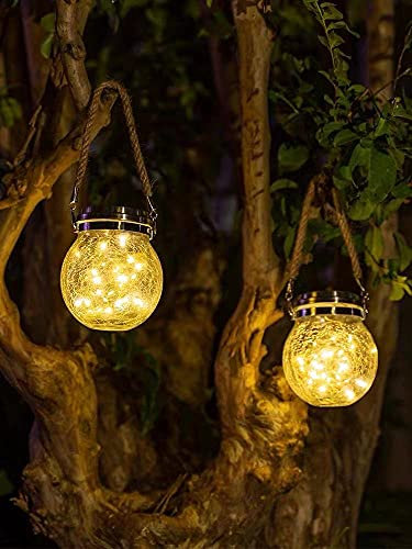 BEL AIR HOME - Set 2 Ciondoli Solari in Vetro - Luce LED 3000 K IP65 - Illuminazione Automatica da Esterno 8-12 Ore - Ideale per Giardino, Veranda, Pergola, Vetro