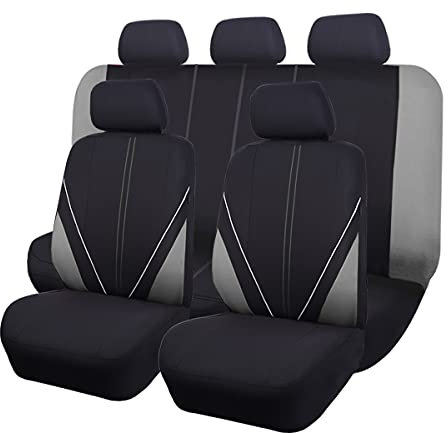 Flying Banner Universal atmungsaktive Netzstoff-Autositzbezüge, komplettes Set Airbag-kompatible Kissen Schutz (Schwarz und Grau)