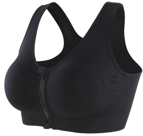 CLOUSPO Sports Bra Post Surgery Bra Zip Front Wireless with Removable Pads Yoga Bra for Workout Fitness(XXL,Black)