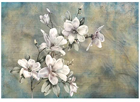 Fototapete Blumen Magnolien Steinoptik Fototapeten Schlafzimmer Wohnzimmer Wandtapete Vlies Tapete UV-Beständig Montagefertig (368x254 cm - 4 Bahnen)