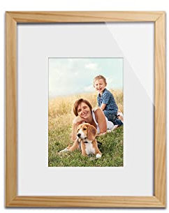 KHG Bilderrahmen lackiert mit stabilem Glas und Passepartout, MDF Ideal für Portraits, Urkunden, Poster, Puzzles & Collagen, 24x30 cm Natur Hellbraun