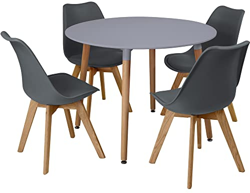 Charles Jacobs Grey Circular Dinner Table Set with 4 Dining Chairs - Grey