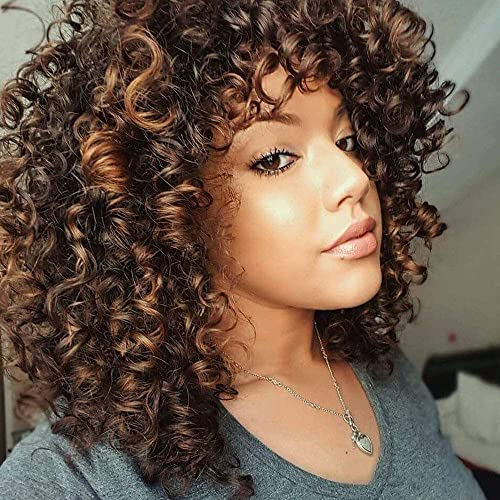 FALAMKA Kurze Braun Perücke Afro Perücke Locken PerrüCke Frauen TäGliche Party Cosplay