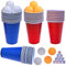 Faburo Plastic Party Cups, Pack of 60 Reusable Plastic Cups for Party Games Adult for American Games(16 oz, 480 ml), 60 Red Blue Disposable Cups, 10 Ping Pong Balls, 10 Dice