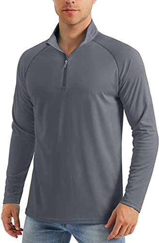 MAGCOMSEN Men's Golf Shirts Long Sleeve Quarter Zip Polo Shirts Gym Tops Rash Guard Sun Protection UPF 50+ Dark Grey, L