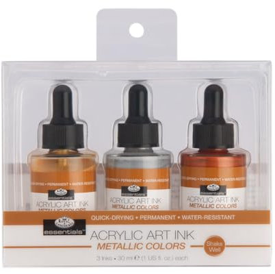Royal & Langnickel Acrylic Ink 3 Color Metallic, ['Gold', 'Silver', 'Copper']