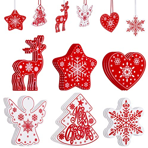 MELLIEX 18 Piezas Adornos Madera Navidad, Colgantes de Madera Ornamentos de Navideña para Decoración de Árbol de Navidad (Rojo, Blanco)