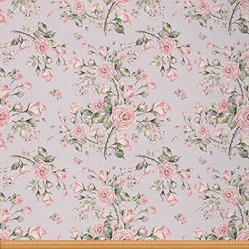 Loussiesd Vintage Blumenstoff Meterware Aquarell botanisches Thema Uph Polsterstoff für Stühle und Heimwerkerprojekte Rosenmuster Dekorativer wasserdichter Stoff 92x150cm Hellrosa