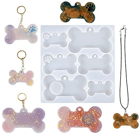 LUMoony 1Pcs Silikon FormenHundeknochen Silikonform Anhänger mit Loch Schlüsselanhänger Silikonformen Epoxidharz Formen Hundemarke für Kragenanhänger Erkennungsmarken