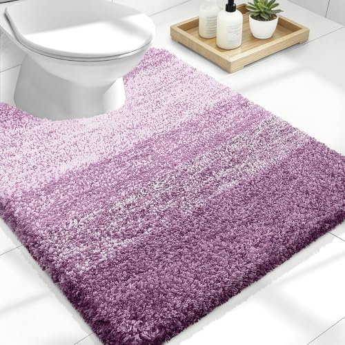 OLANLY Luxuriöse WC-Teppiche U-förmig, extra weiche und saugfähige Mikrofaser-Badezimmerteppiche, rutschfest, Plüsch, Shaggy, WC-Badematte, maschinenwaschbar, trocknergeeignet, 20x24, lila