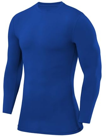 PowerLayer Kids Base Layer Long Sleeve Compression Shirt. Lightweight and Moisture Wicking Thermal Top for Football, Rugby, Soccer and Gym for Boys - Dazzling Blue (Boys), 12-14 Years