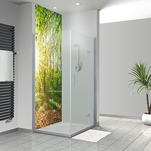 WANDFREUDE individuelle Duschrückwand Aluverbundplatte auf Maß (1 Stück - Waldfrühling - Seidenmatt) – Dusche Wandverkleidung Duschwandverkleidung Duschrückwände