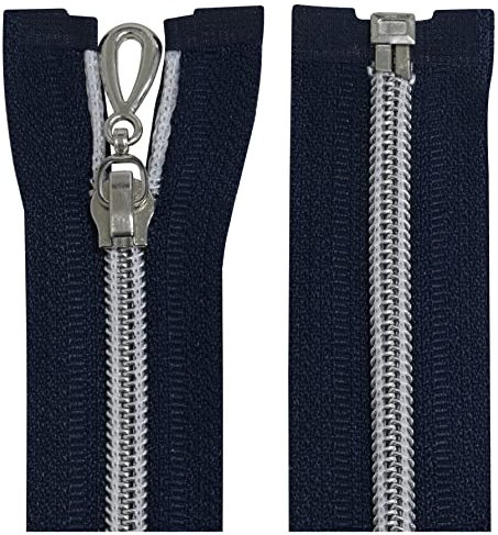 Aerzetix - C64071 - Set di 2 Cerniere Lampo a Spirale N°5 40cm separabile autobloccante - Rete in Nylon Argento - tiretto cursore in Metallo - Colore Blu Scuro - merceria
