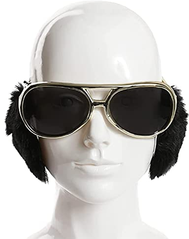 Erwachsene King of Rock and Roll Zubehör Set - 1 Stück - Elvis Brille mit dunklen Gläsern und schwarzen Koteletten - 1960er Sonnenbrille und Side Burns Rock n Roll Blues Rock Star Elvis the King