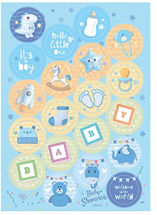 Dekozauber24 Essbare Mini-Tortenaufleger Babyparty, 20 Stk, für Cupcakes und Muffins, Oblate, Boy Girl Junge Mädchen (Junge)